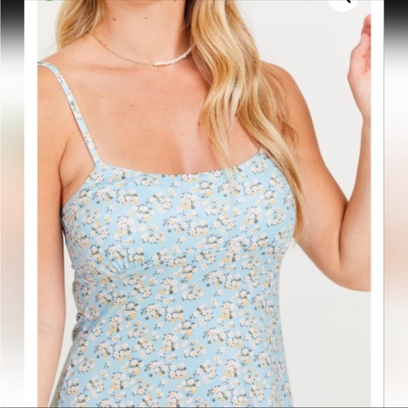 Altar’d State Mirabel Blue Ditsy Floral Soft Adjustable Strap Mini Dress - Picture 4 of 9